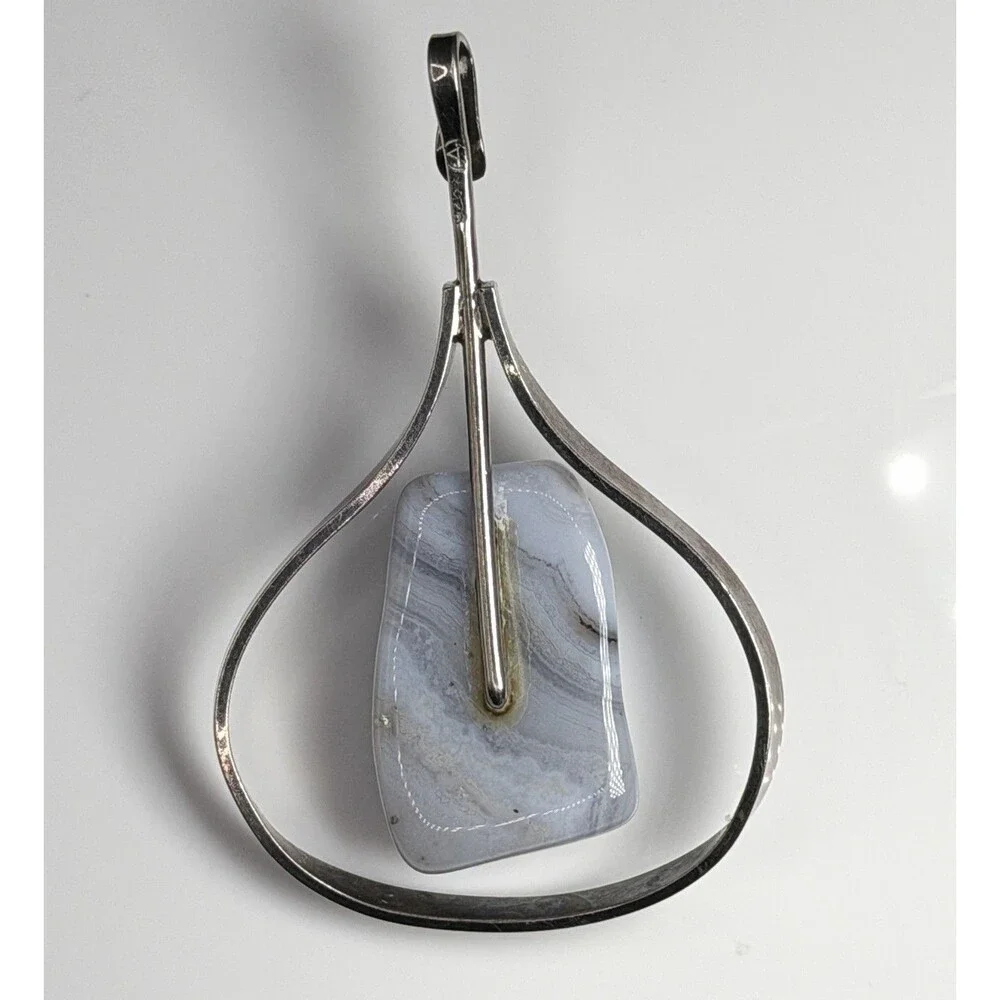 Asbjørn Birkelund Norway 925 Sterling Silver Agate Modernist Pendant Vtg 1960s